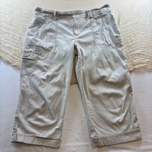 Gloria Vanderbuilt Womens Plus Beige Khaki Cargo Slimming Capri Pants Size 14